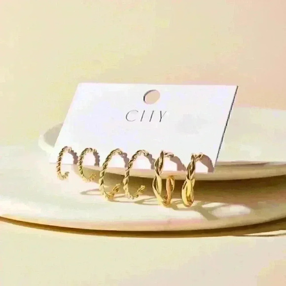 Set of Chunky Twisted Wire Hoop Earrings - Picture 1 of 4